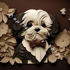 Shi-tzu dog marginalia quilling cut art poster